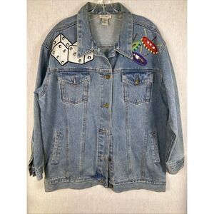 Vintage Denim Shacket Women's Small Oversize Vegas‎ Theme Lucky Distressed